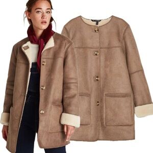 Zara Penny Lane Tan Faux Leather Shearling Coat